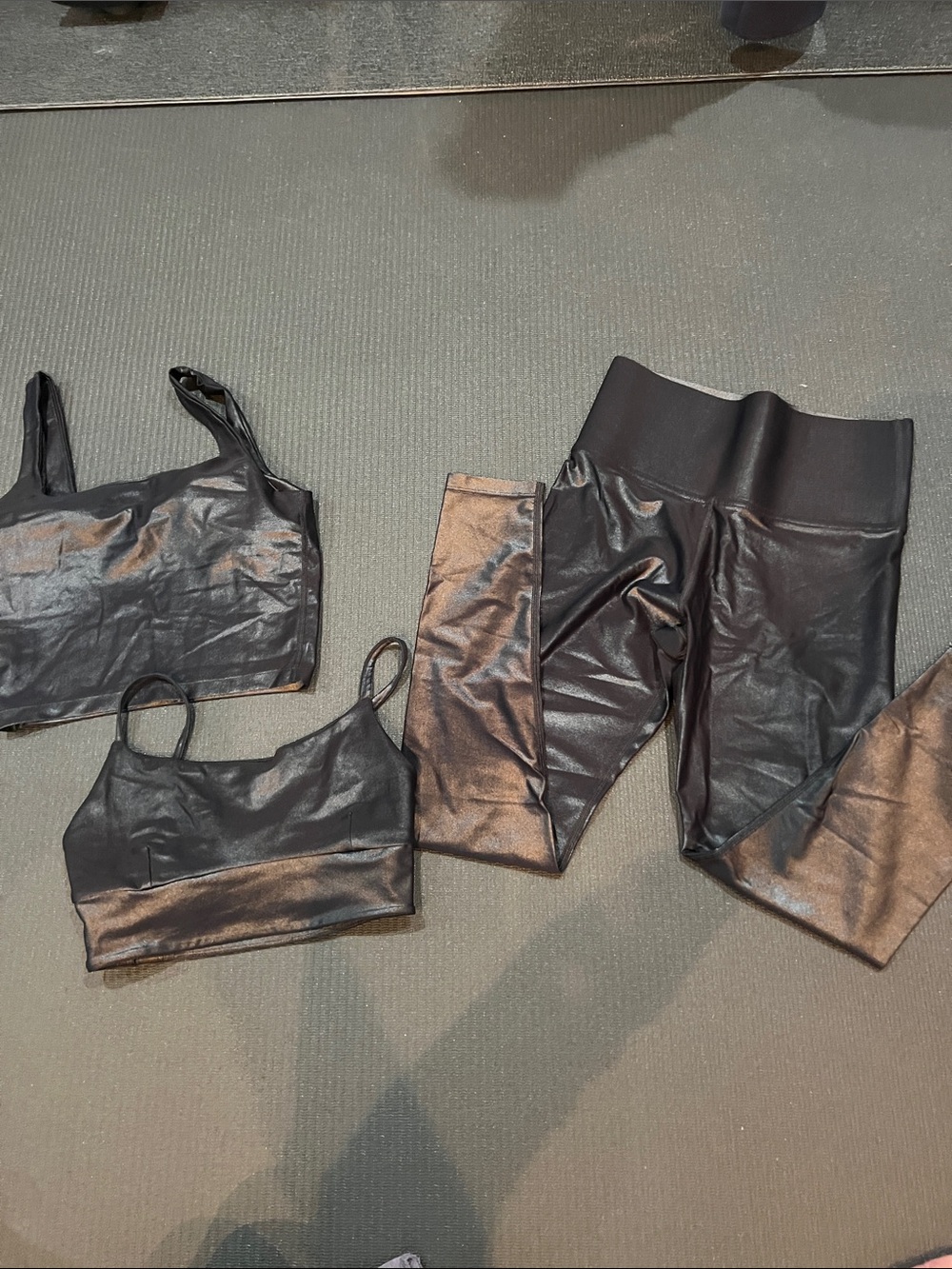Carbon38 Black Faux Leather Leggings and Crop Tops Set